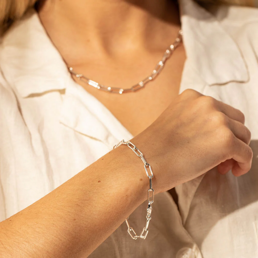 Elongated Oval Link Silver Bracelet For Women